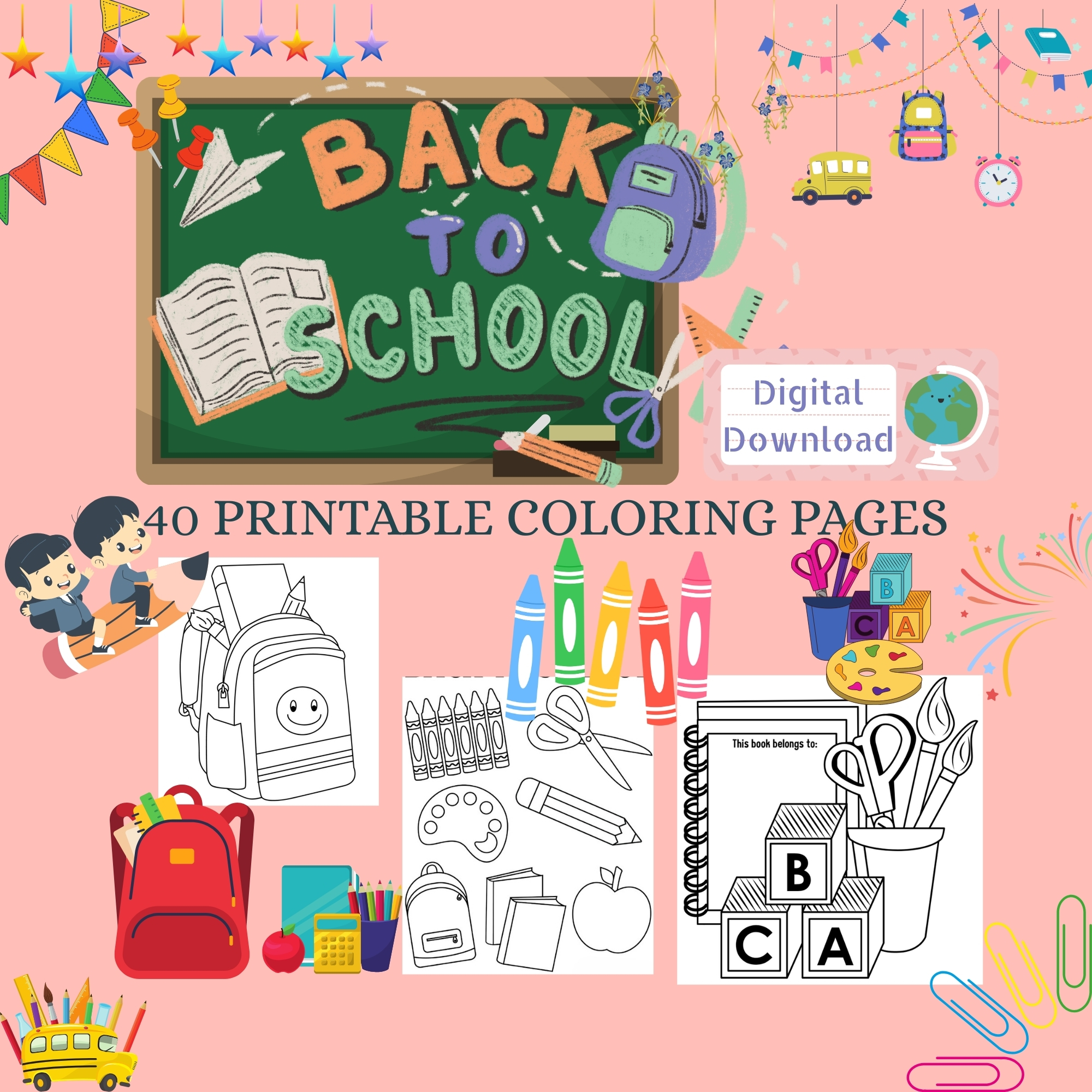 40 Back to School Coloring Pages for Kids - Printable Preschool & Toddler Coloring Book (A4 & US Letter)