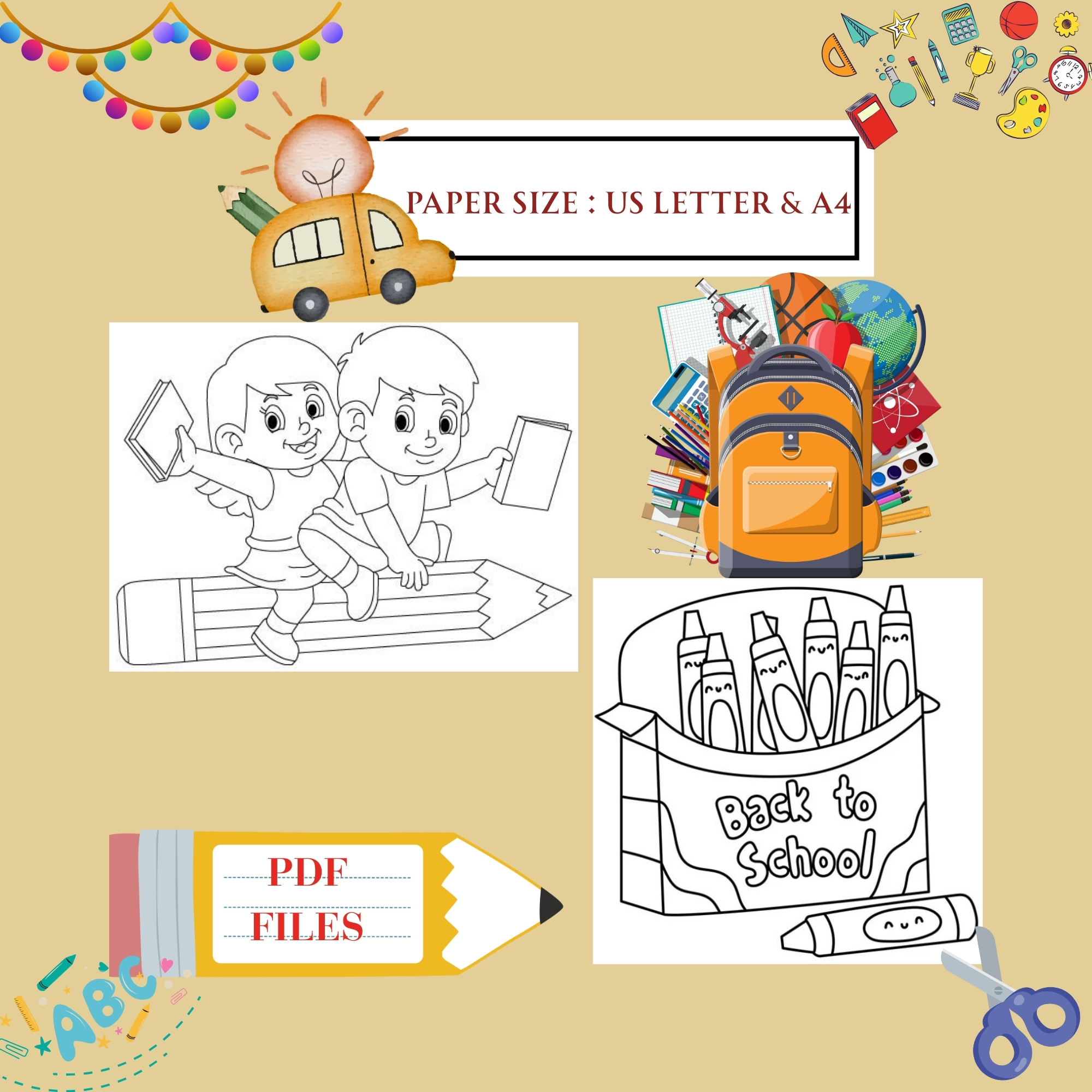 40 Back to School Coloring Pages for Kids - Printable Preschool & Toddler Coloring Book (A4 & US Letter) — preview 3