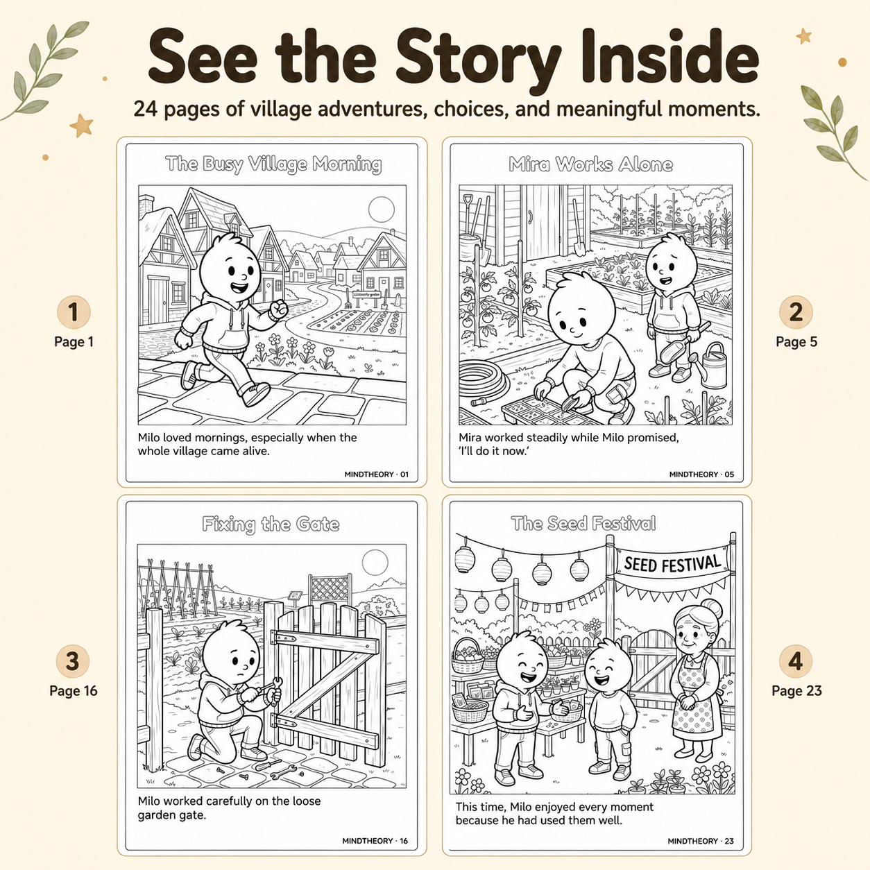 Value of Time Printable Coloring Book - 24 Page Story Coloring Adventure - MindTheory Collection (A4 & US Letter) — preview 3